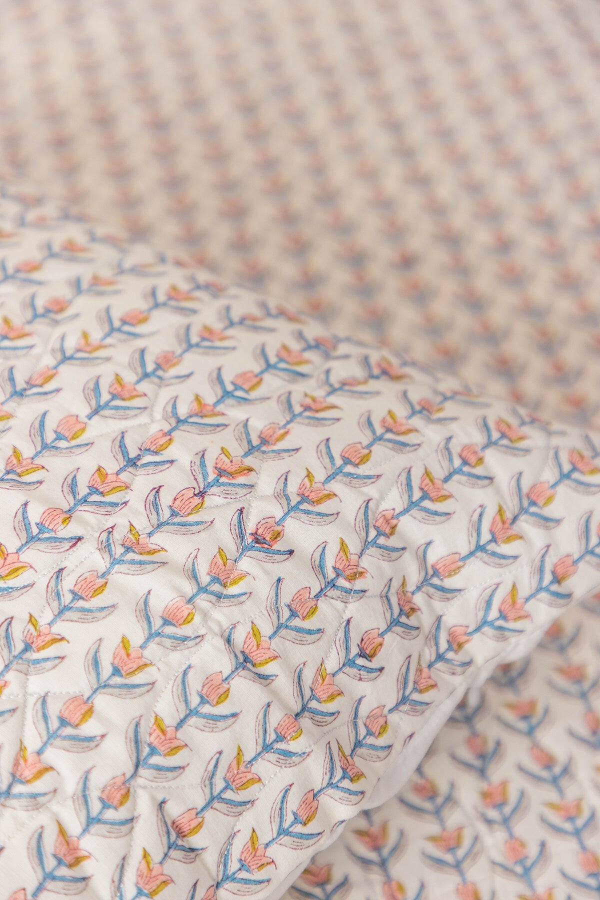 Peach Floral Quilted Bedcover