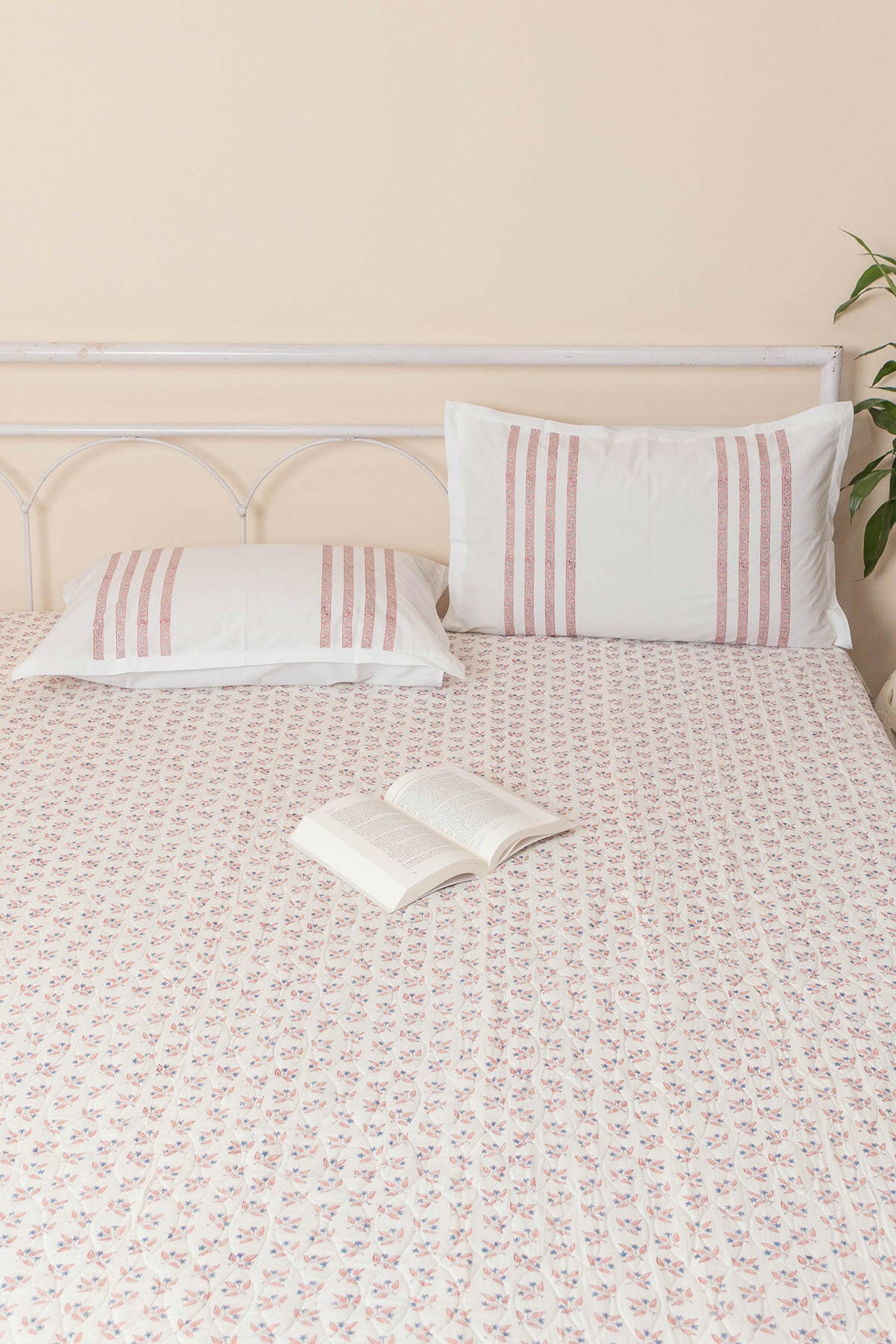 Peach Floral Quilted Bedcover