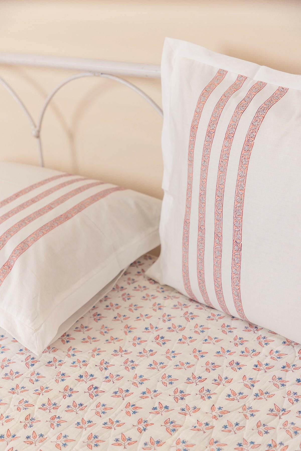 Peach Floral Quilted Bedcover