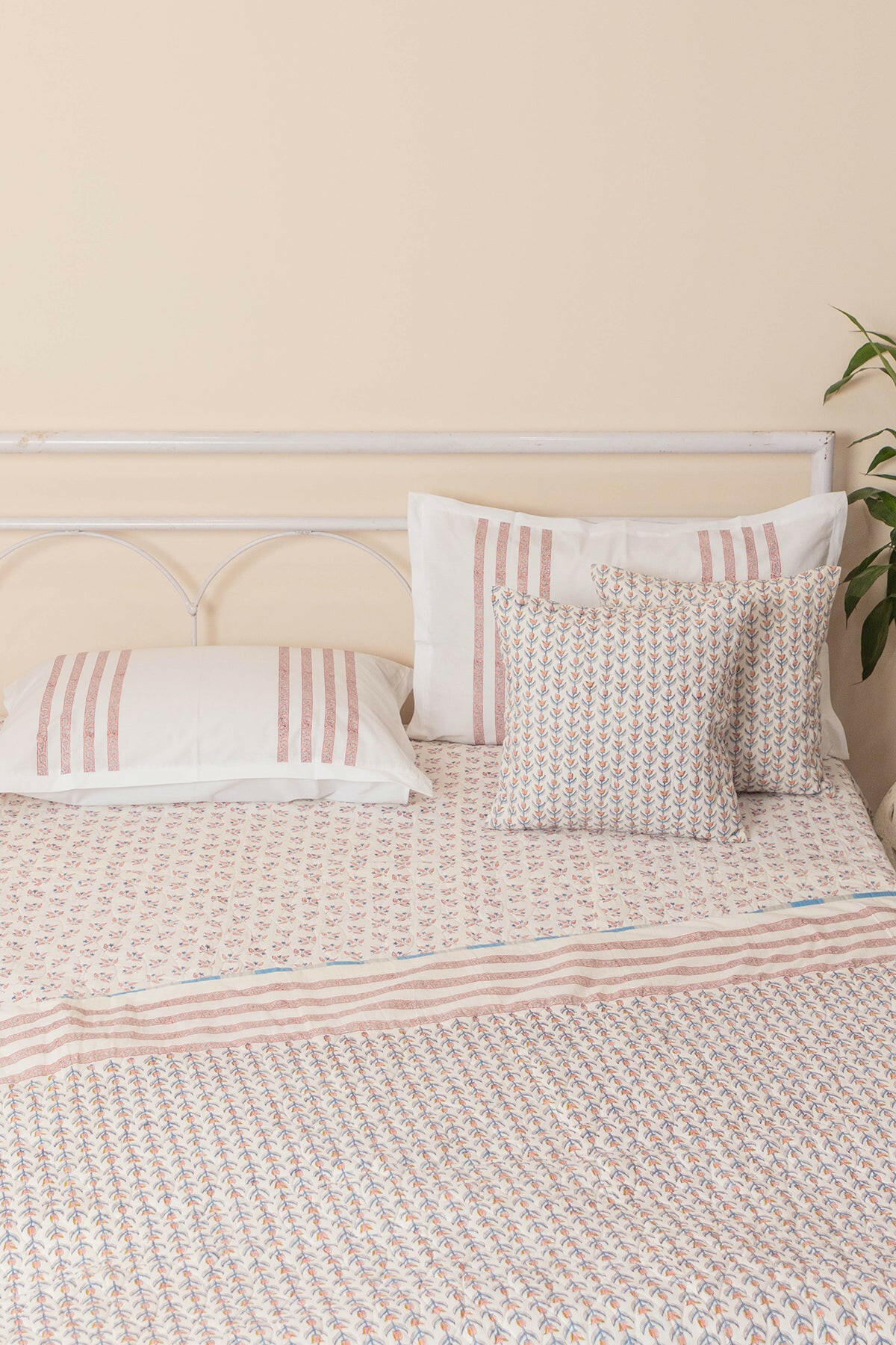 Peach Floral Quilted Bedcover