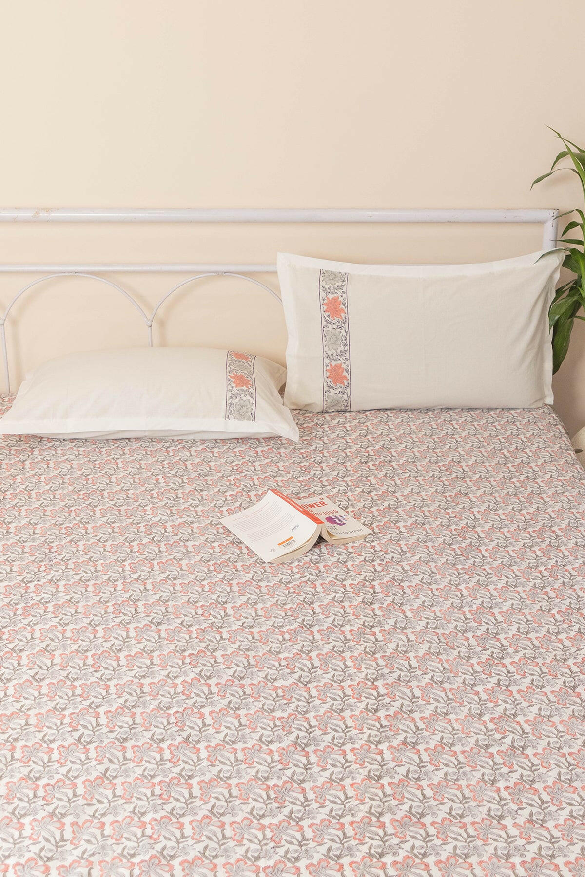 Peach & Grey Quilted Bedcover