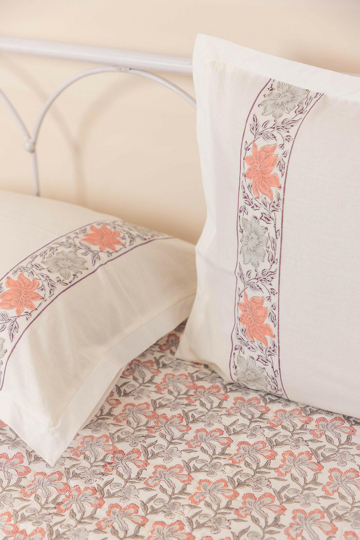 Peach & Grey Quilted Bedcover