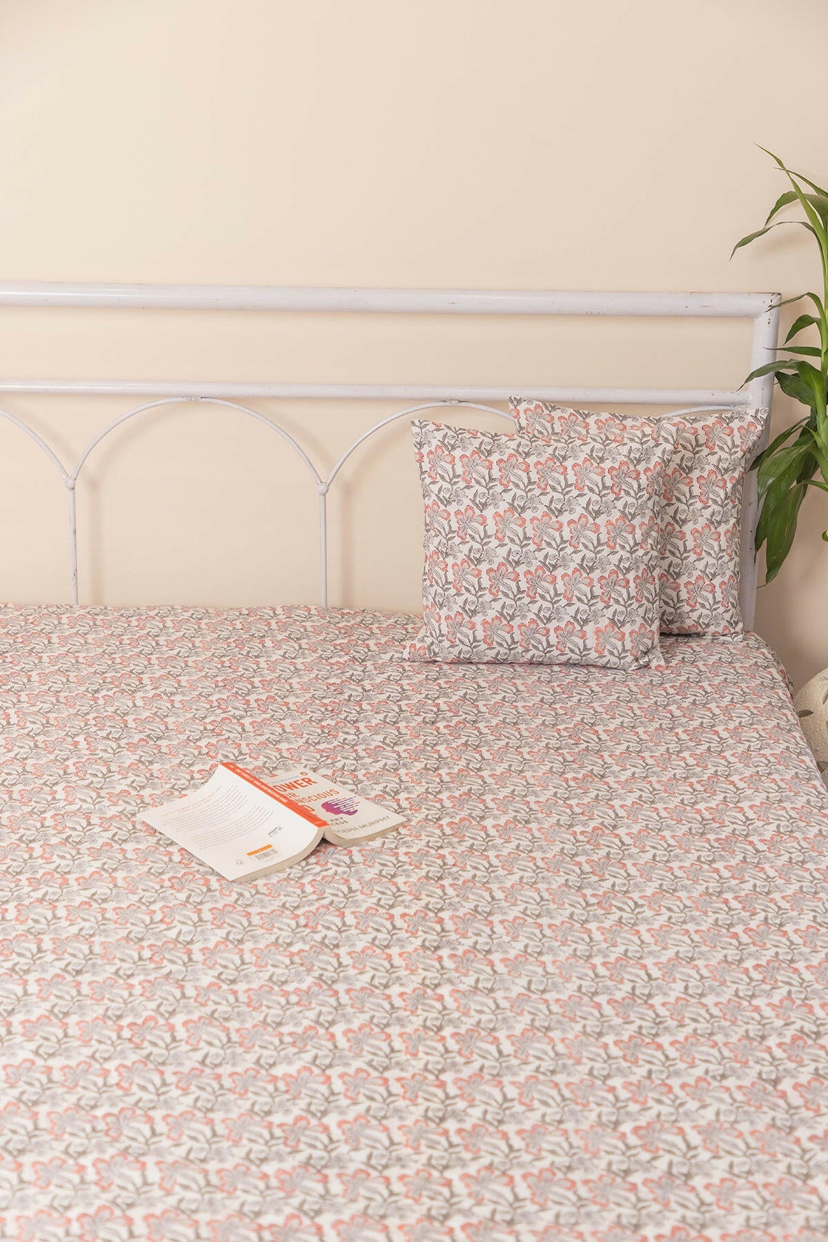 Peach & Grey Quilted Bedcover