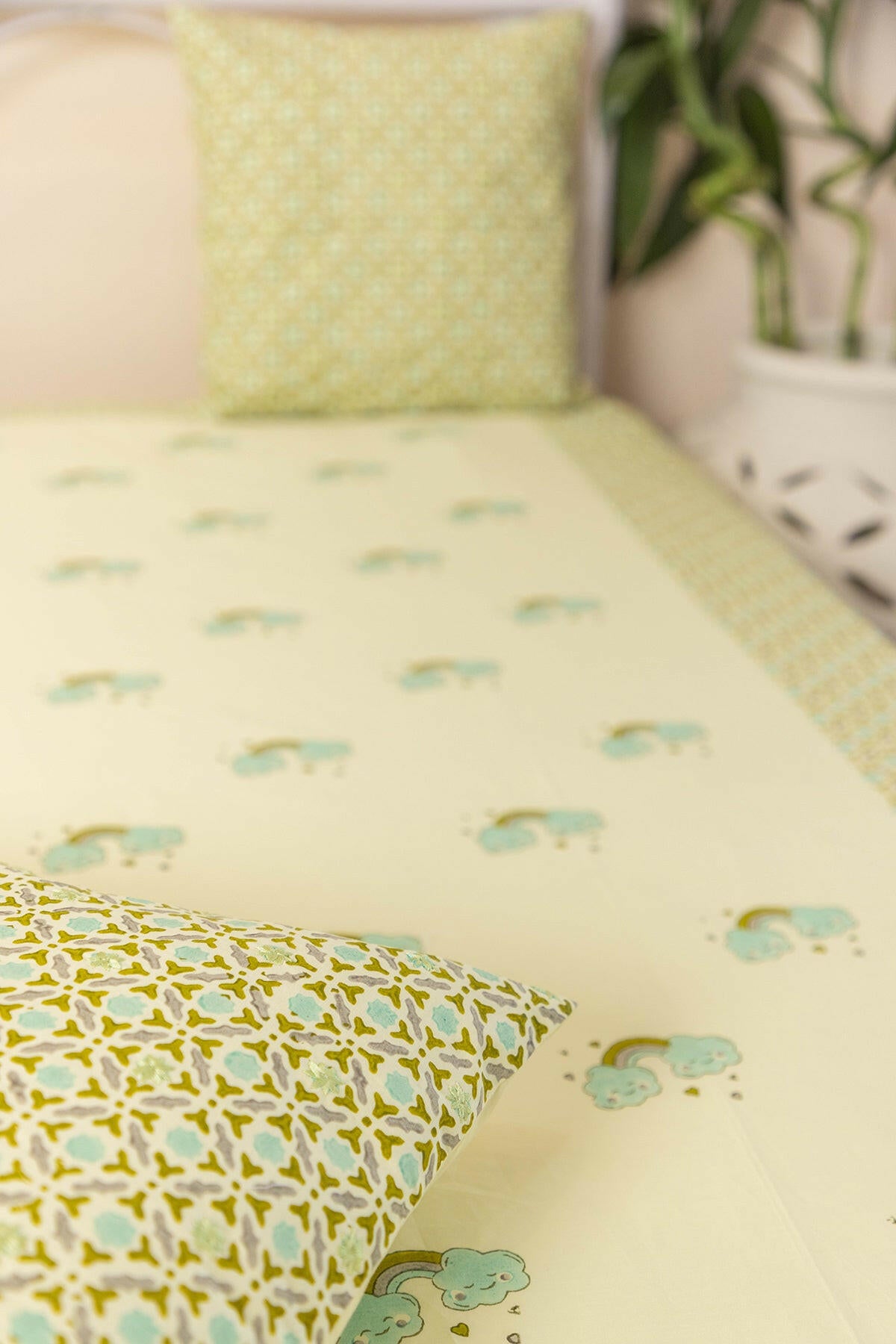Yellow Clouds Kids Cotton Bedcover