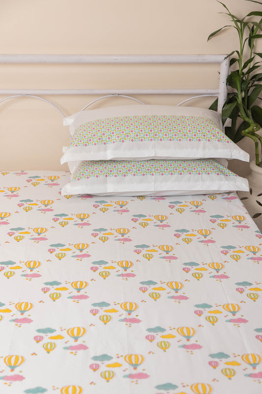 Yellow Hot Air Balloon Kids Bedsheet