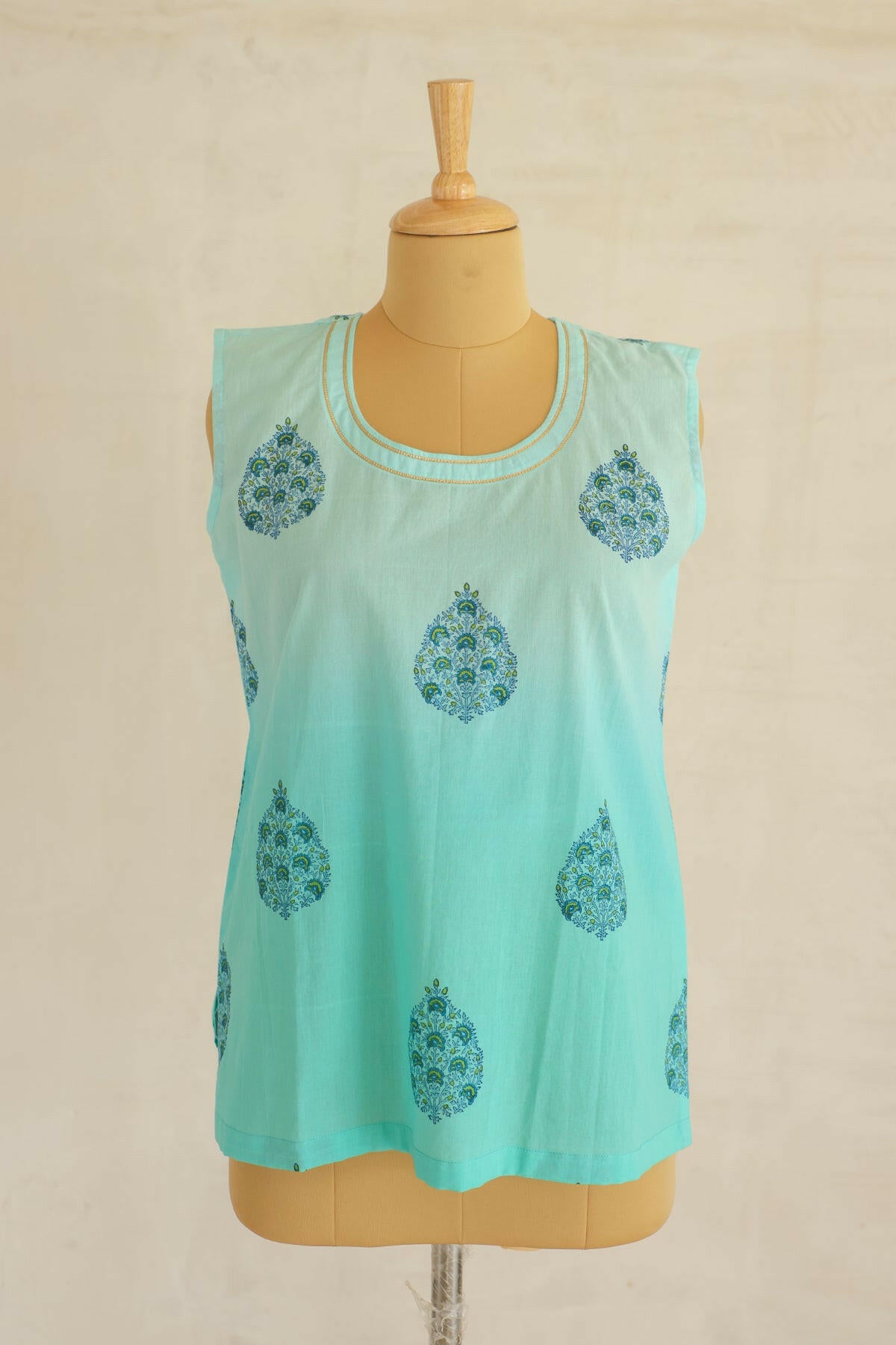 Blue Hand Block Printed Ombre Kurti