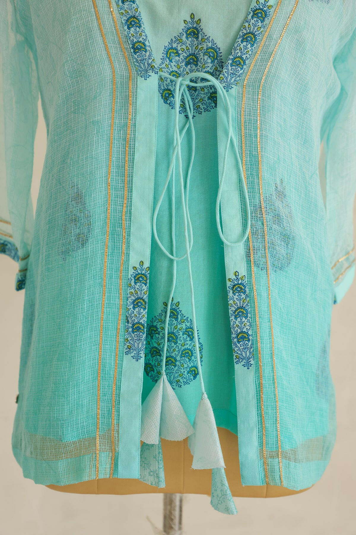 Blue Hand Block Printed Ombre Kurti