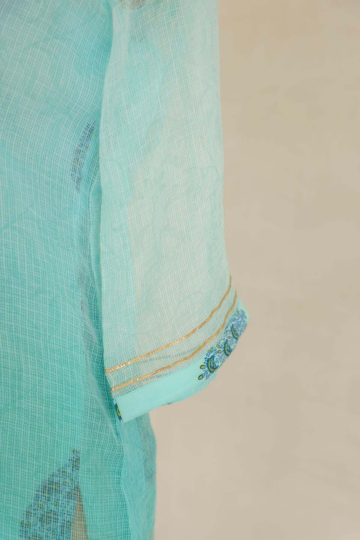 Blue Hand Block Printed Ombre Kurti