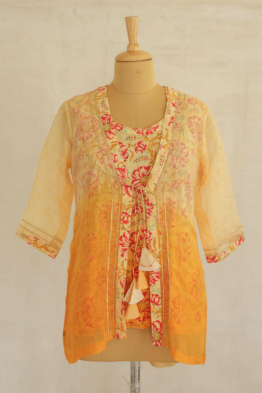 Orange Ombre Hand Block Printed Shirt