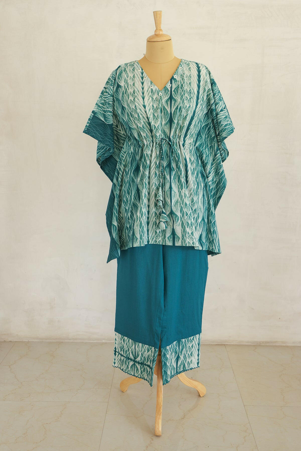 Bottle Green Shibori Kaftan Co-ord Set