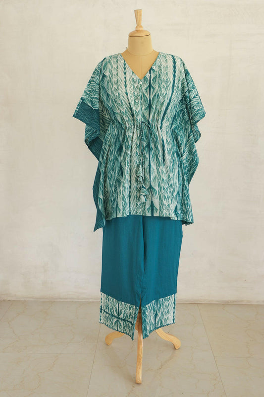 Bottle Green Shibori Kaftan Co-ord Set