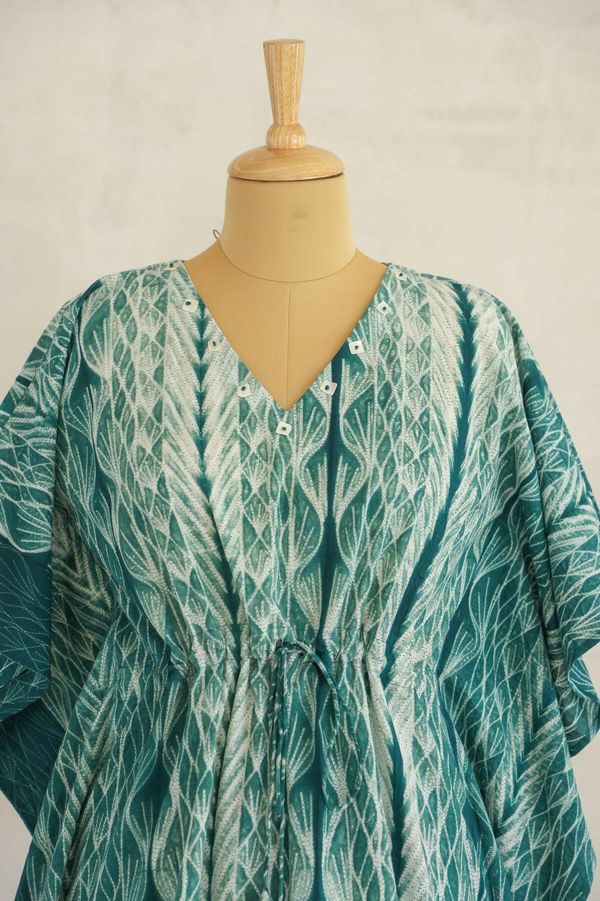 Bottle Green Shibori Kaftan Co-ord Set