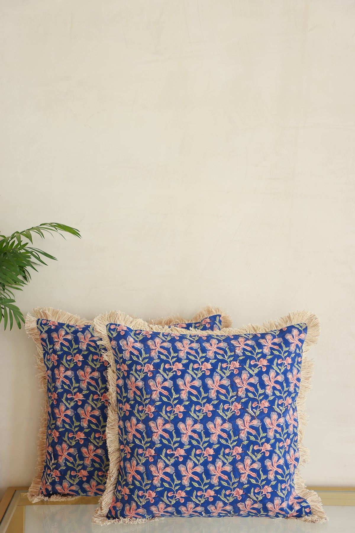 Blue Floral Cotton Cushion Cover Set