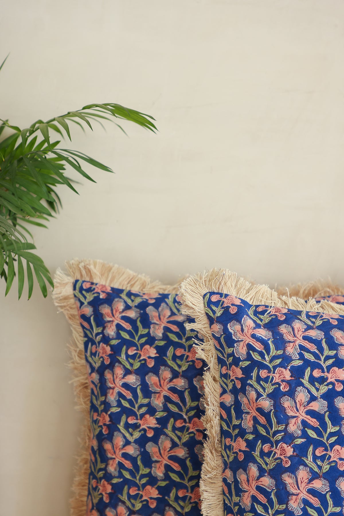 Blue Floral Cotton Cushion Cover Set