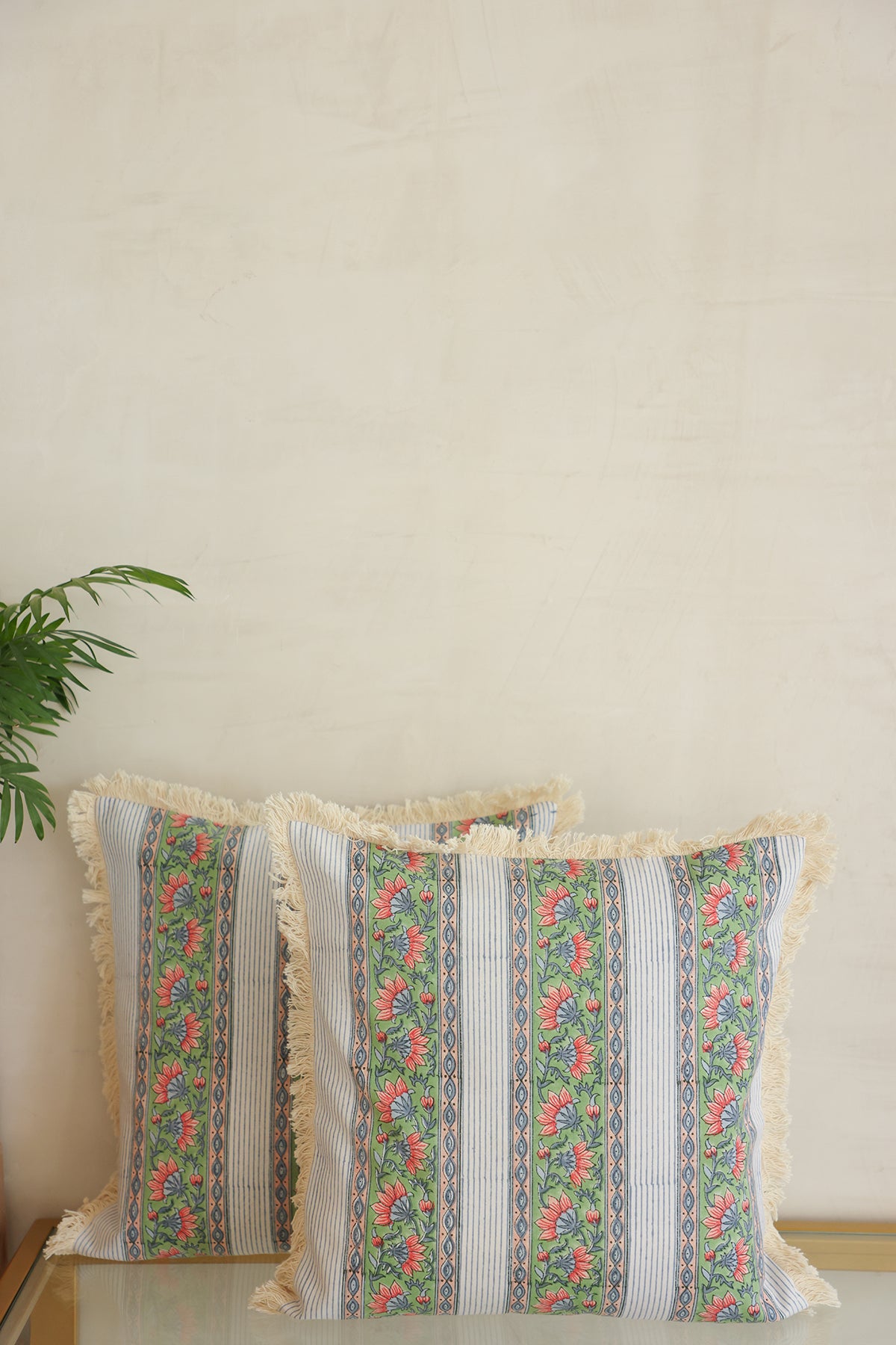 Mosaic White Hand Block Printed Cushion Cover Set