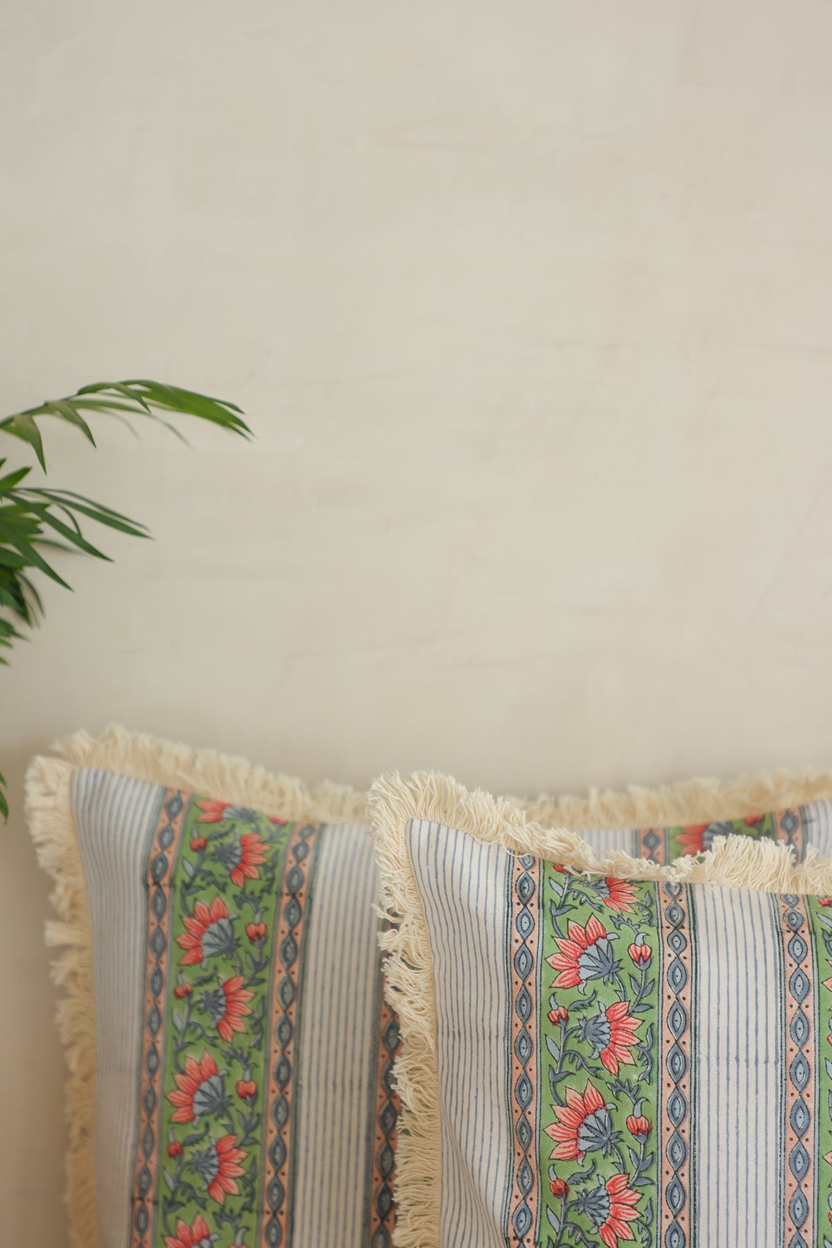 Mosaic White Hand Block Printed Cushion Cover Set
