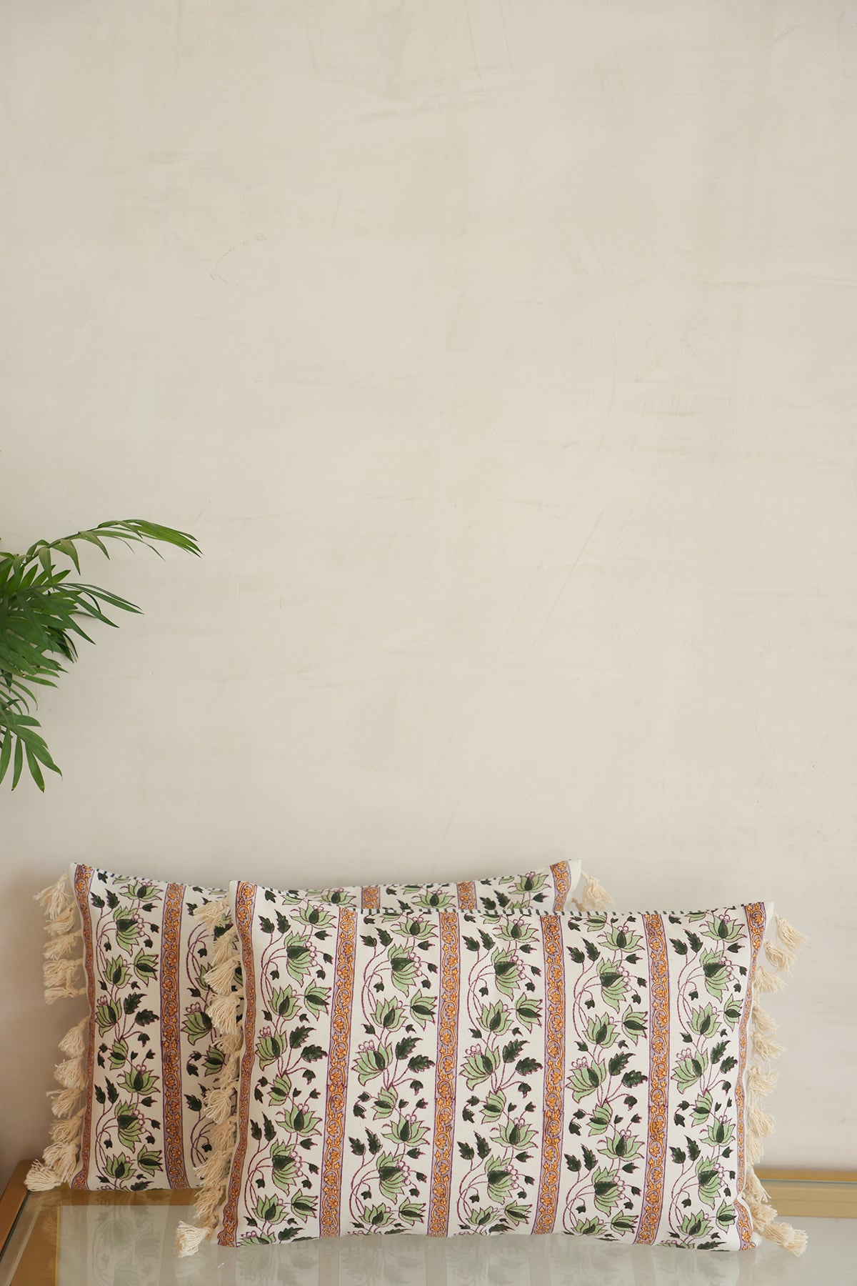 Green Lotus Cotton Cushion Cover Set