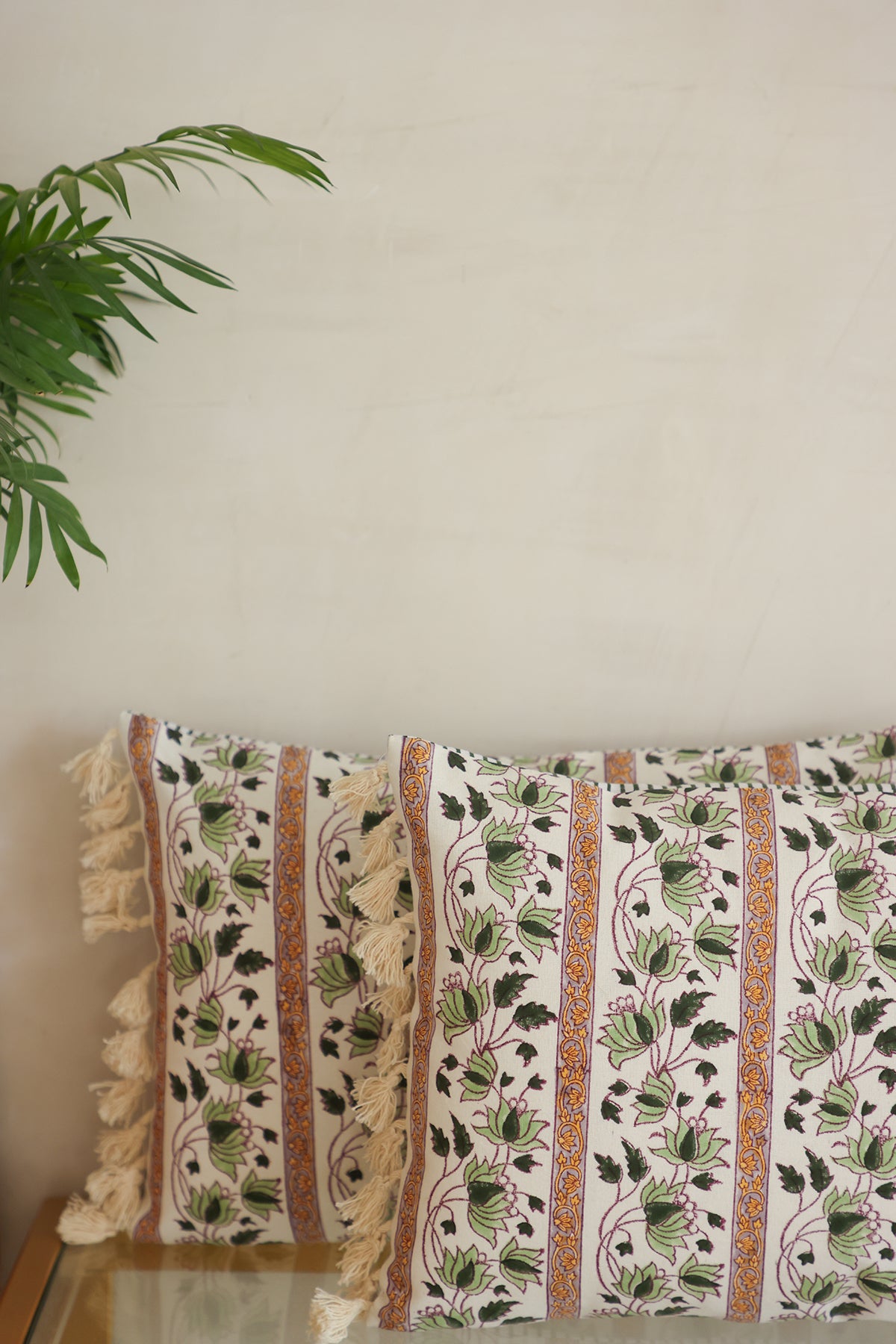 Green Lotus Cotton Cushion Cover Set