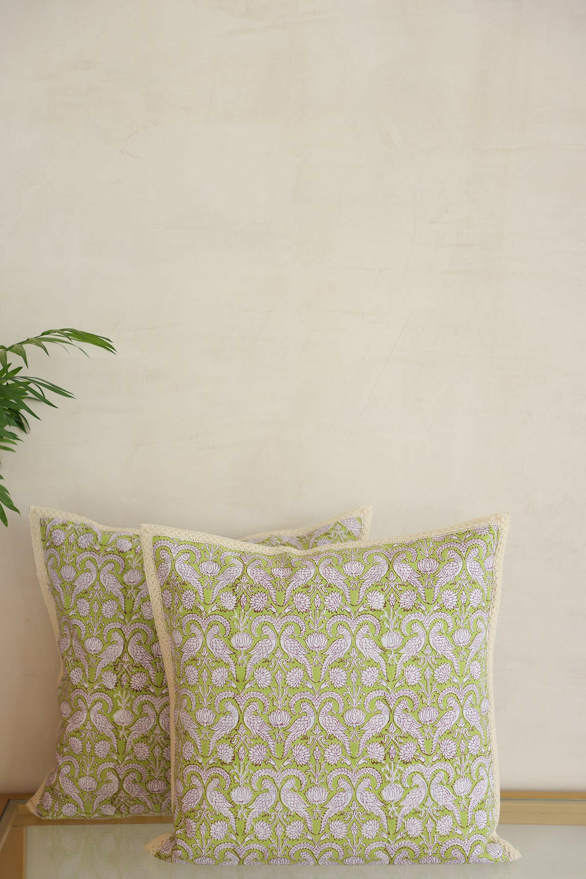 Green Parrot Cotton Cushion Cover