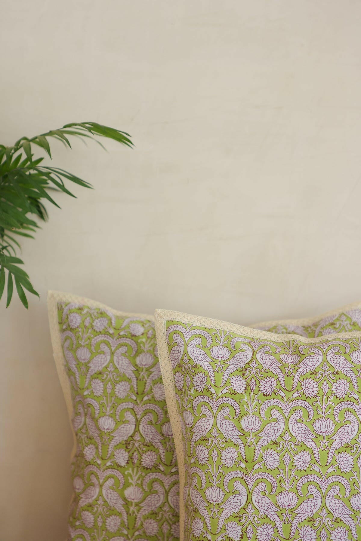 Green Parrot Cotton Cushion Cover