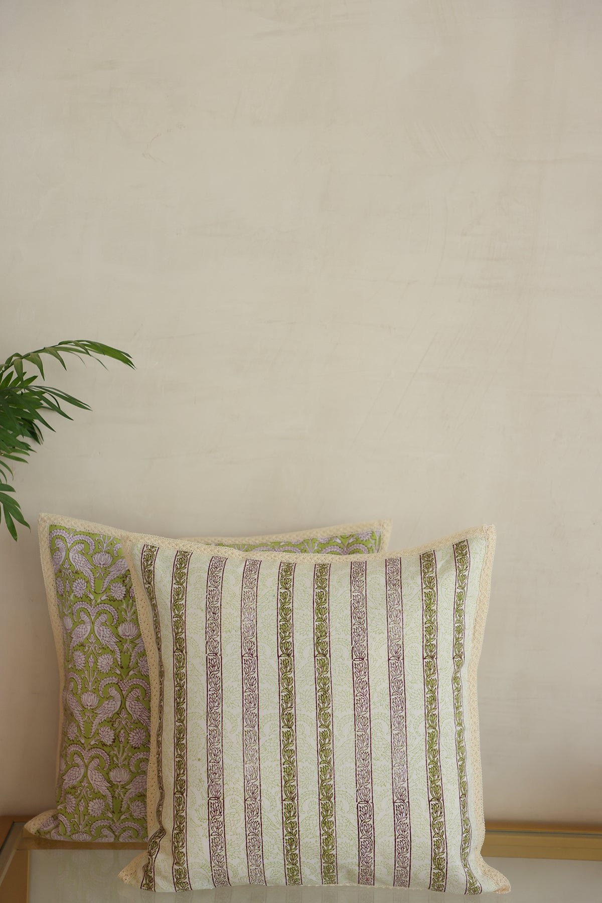 Green Stripes Cotton Cushion Cover