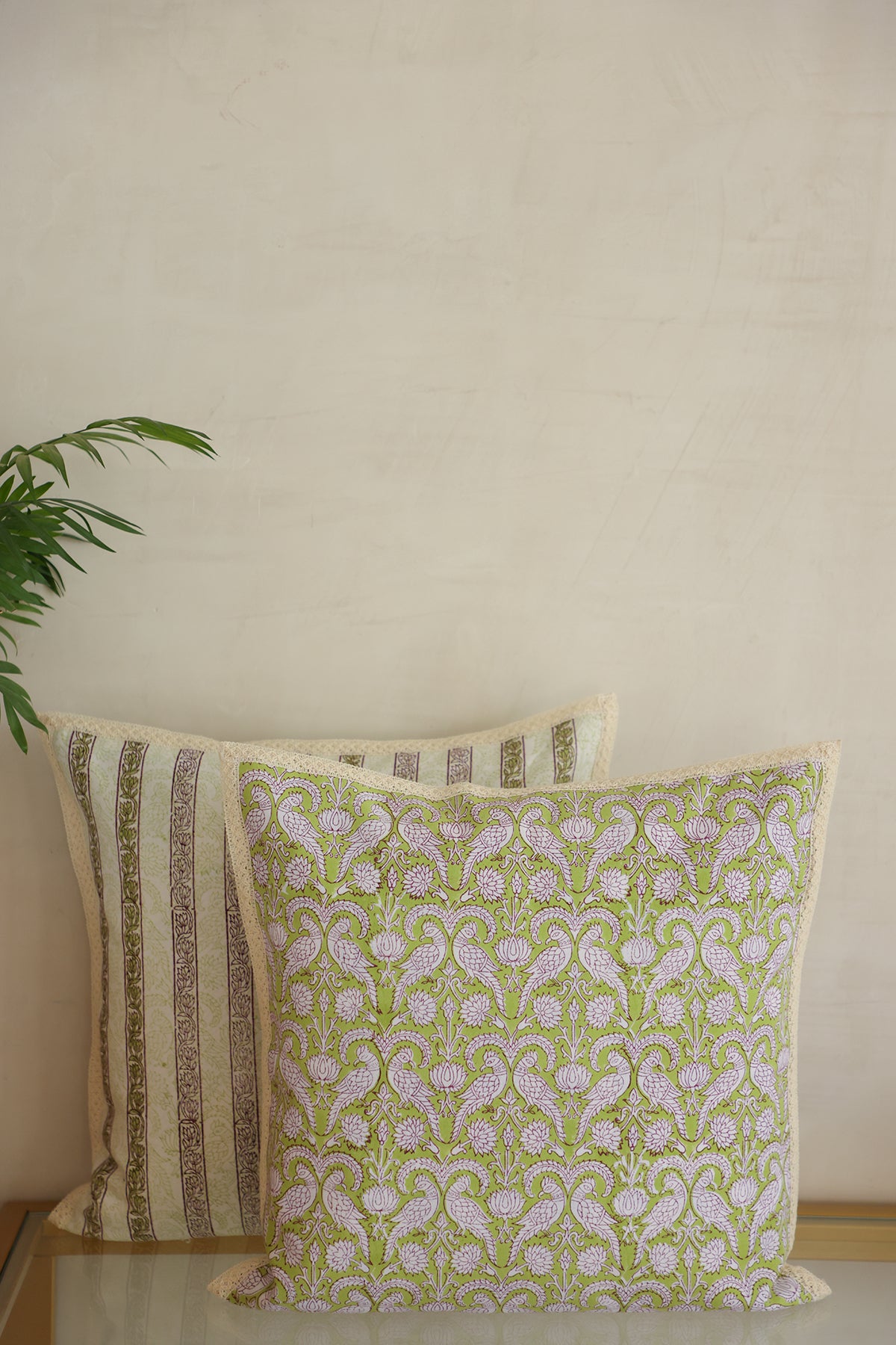 Green Stripes Cotton Cushion Cover