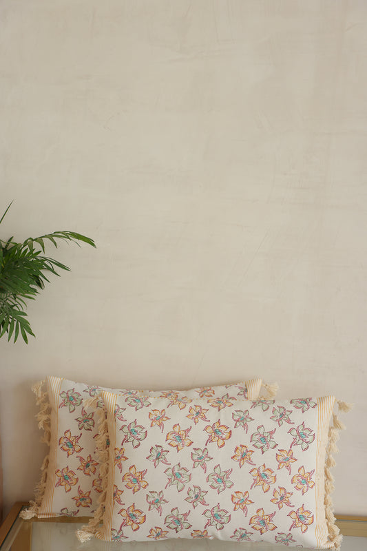 White Lily Cotton Cushion Cover Set