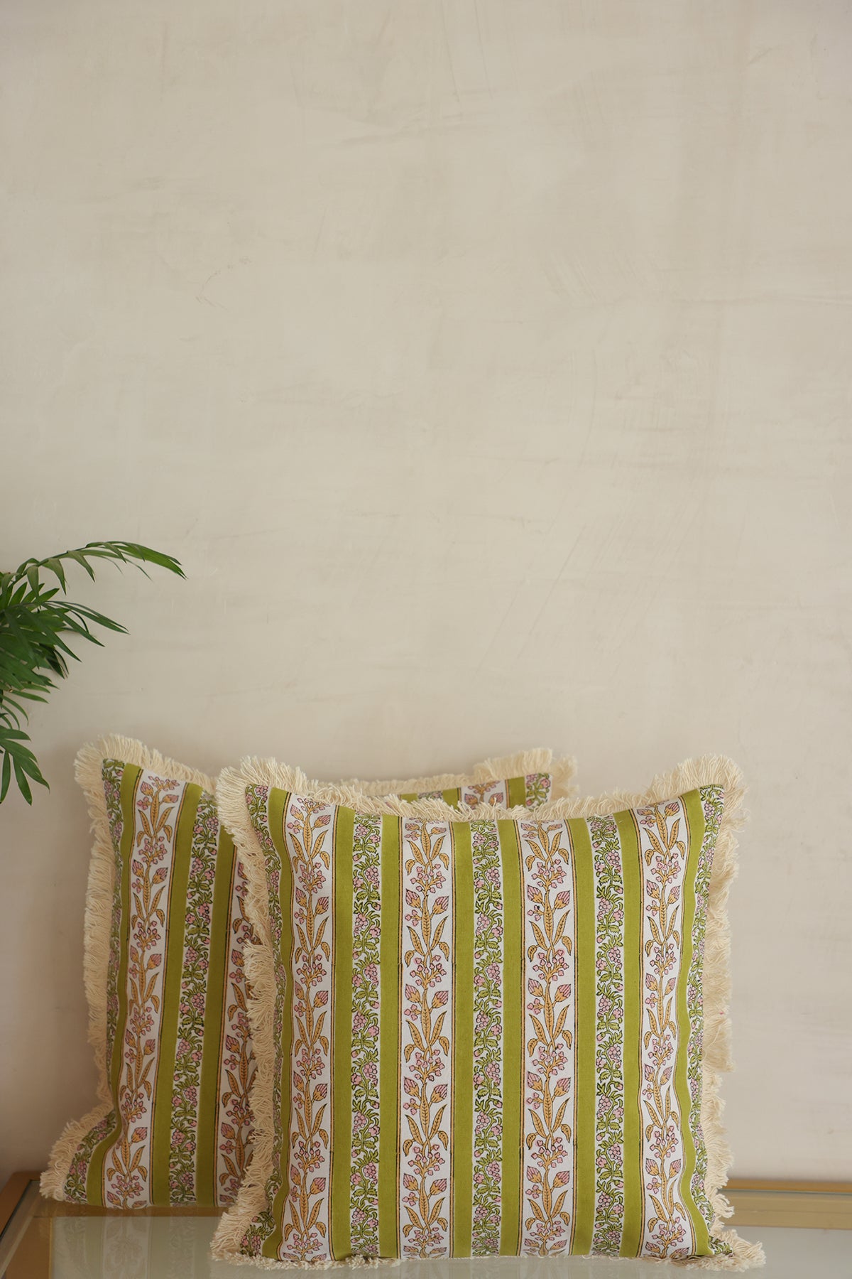 Green Floral Cotton Cushion Cover