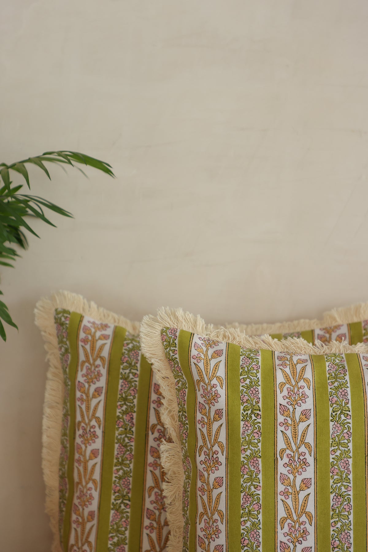 Green Floral Cotton Cushion Cover