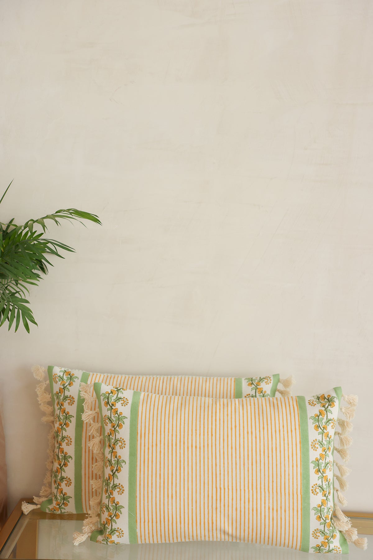 Yellow Stripes Cotton Cushion Cover Set
