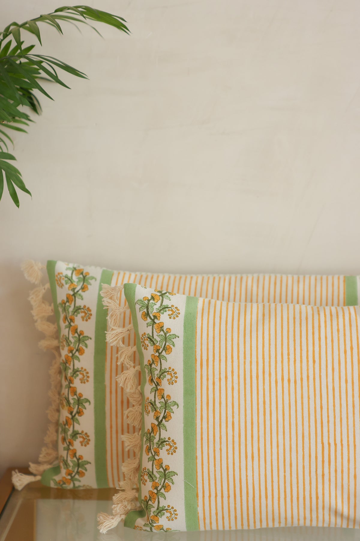 Yellow Stripes Cotton Cushion Cover Set