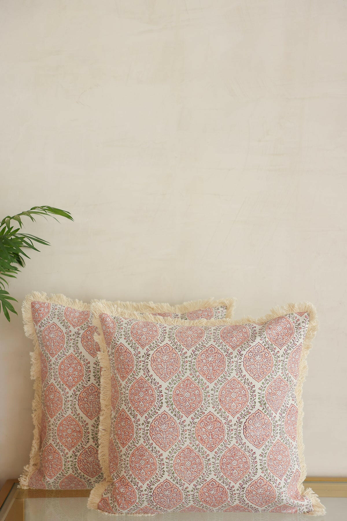 Pink Block Print Cushion Cover Set