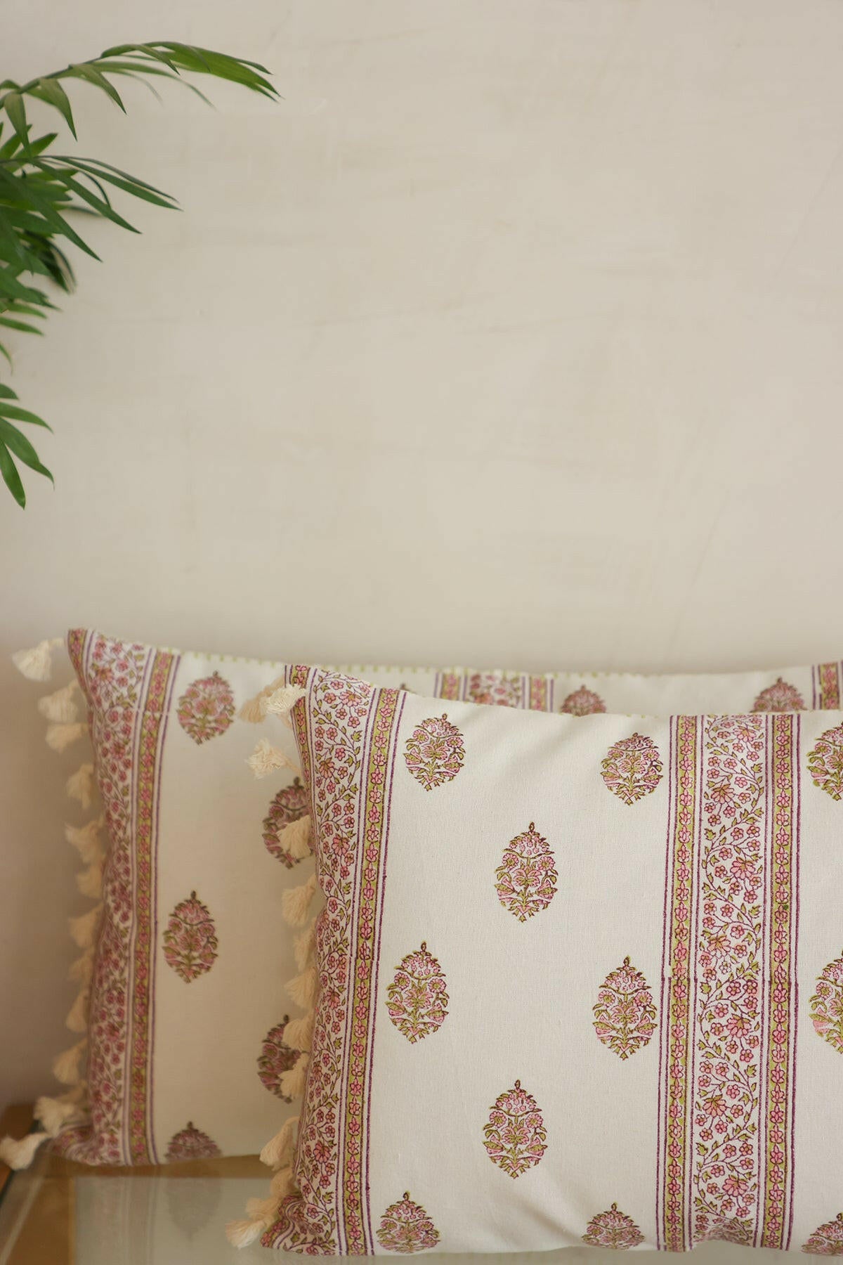 Pink Buta Cotton Cushion Cover Set