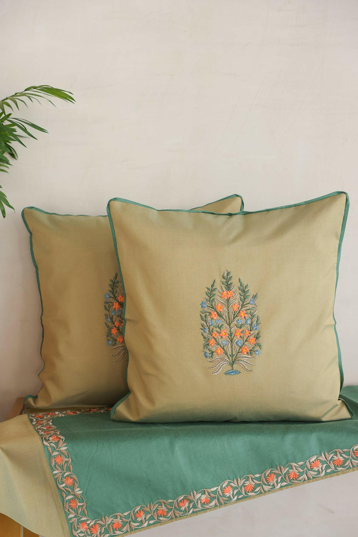 Olive Green Cushion Runner Set