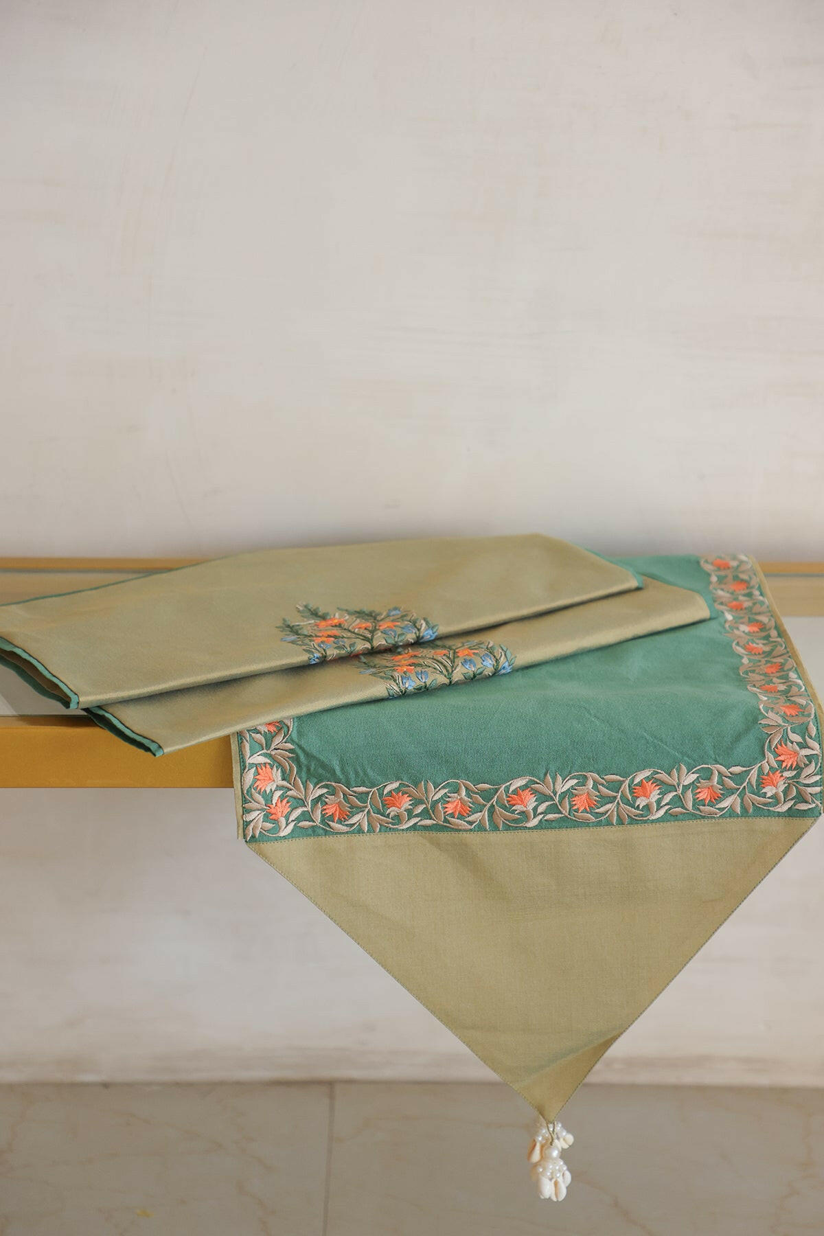 Olive Green Cushion Runner Set
