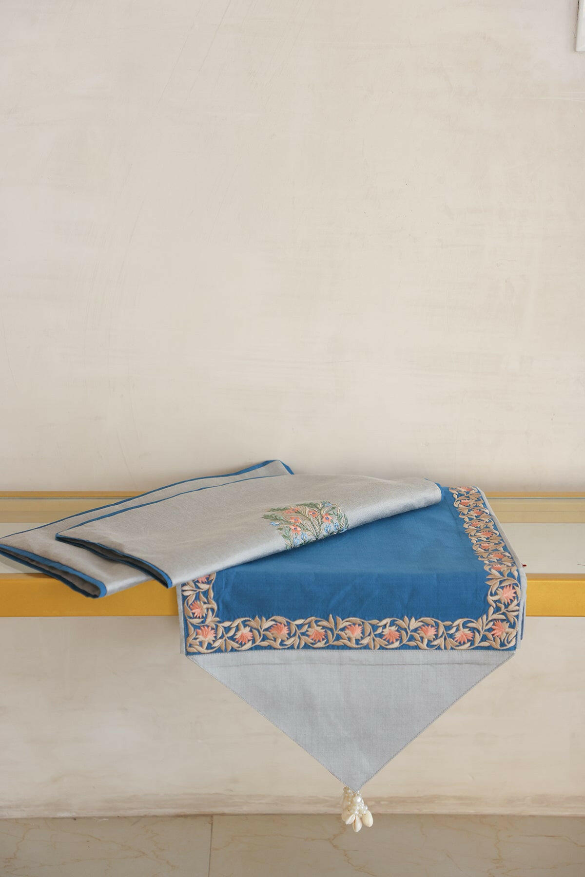 Blue & Grey Cushion Runner Set