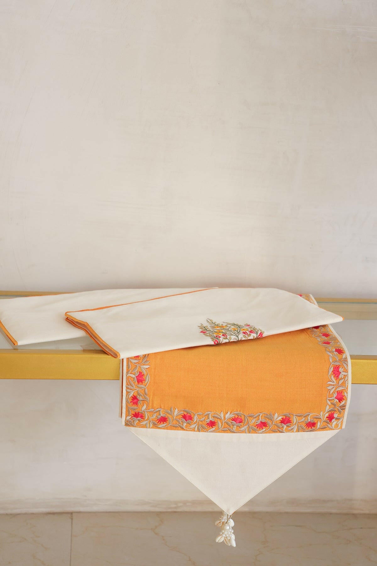 Yellow & Cream Cushion Runner Set