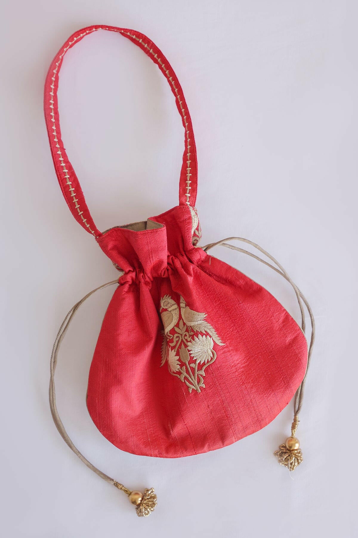 Carrot Bird Parsi Embroidery Potli Bag