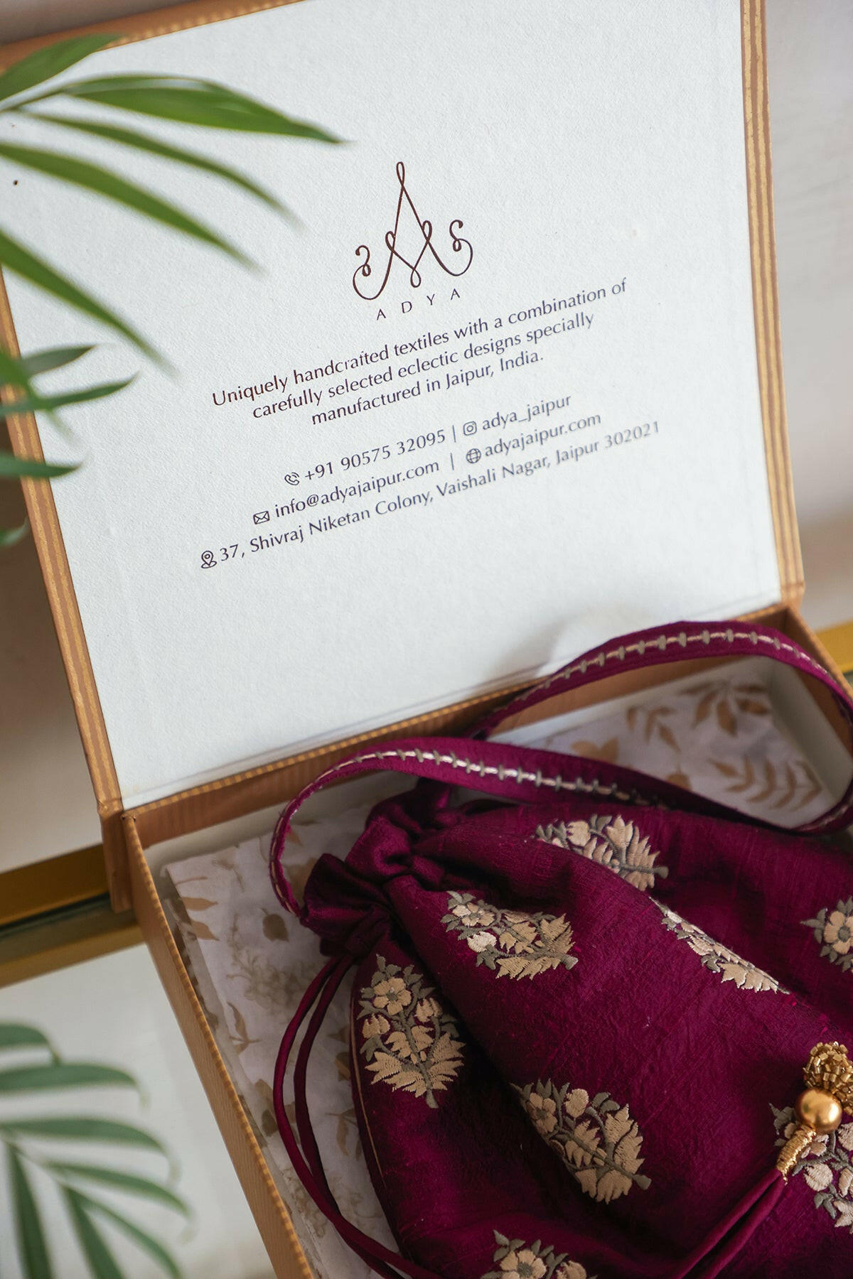Wine Parsi Embroidery Potli Bag