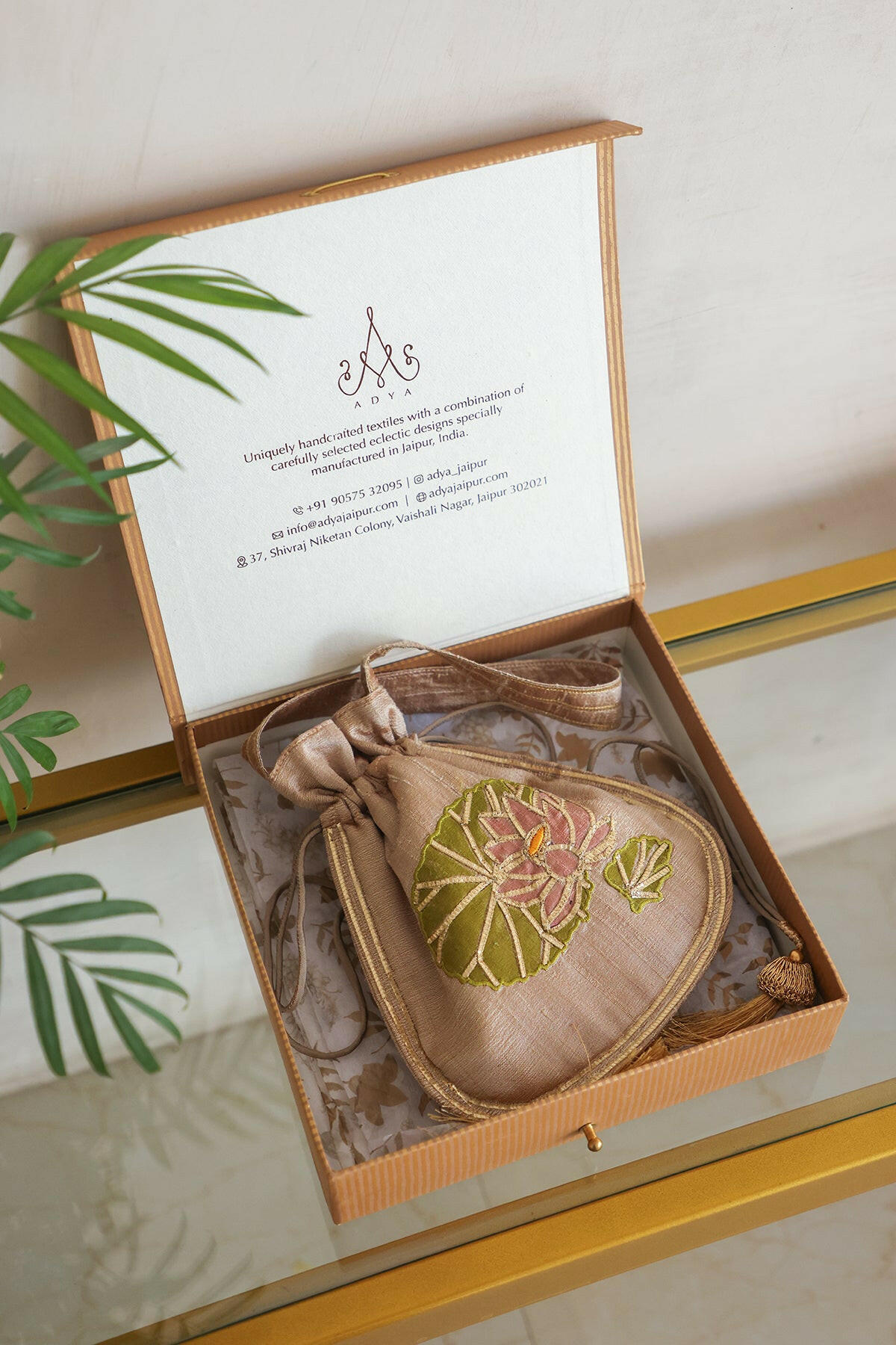 Lotus Leaf Raw Silk Potli Bag