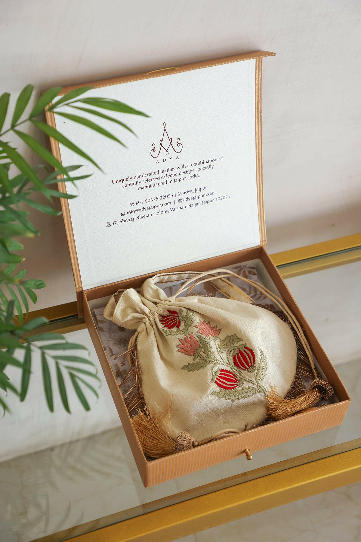 Tulip Tassel Raw Silk Potli Bag