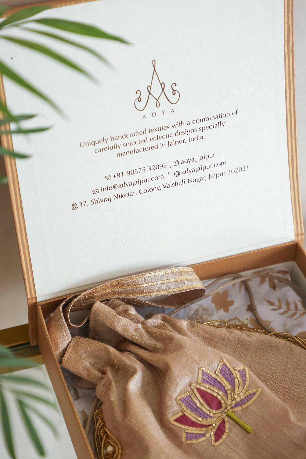 Lotus Raw Silk Potli Bag