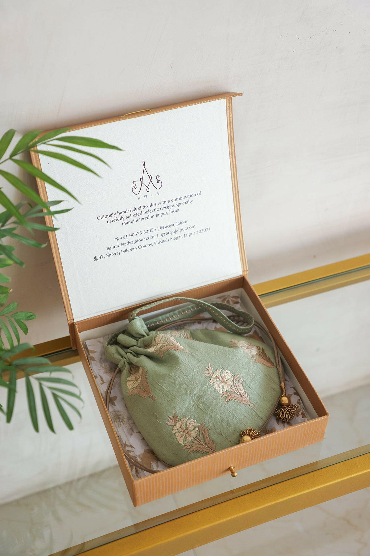 Mint Parsi Embroidery Potli Bag