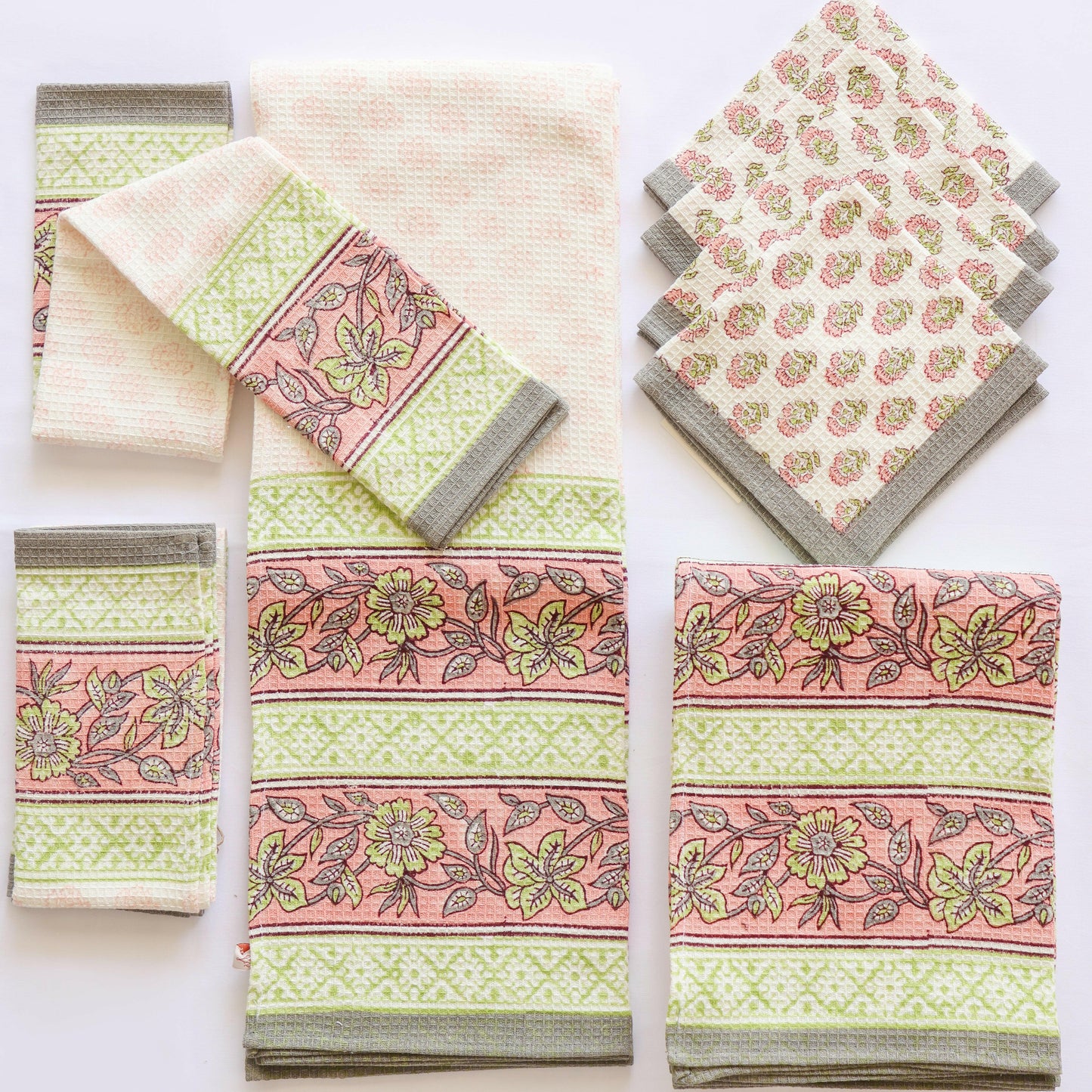 Lime Green Floral Towel Set