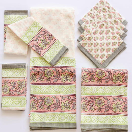 Lime Green Floral Towel Set