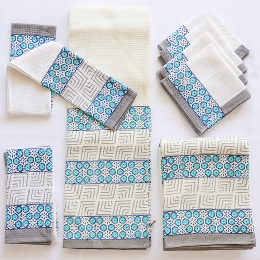 Sky Blue Hexagon Towel Set
