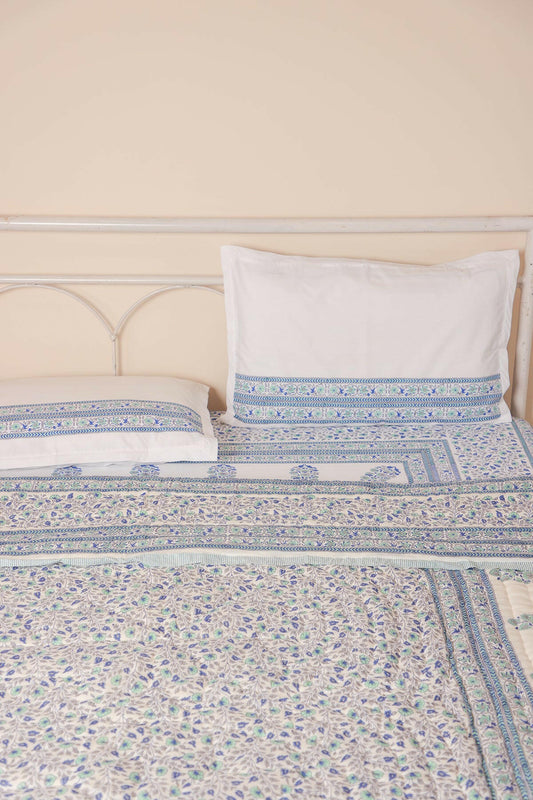 Skydiver Blue Floral Cotton Quilt