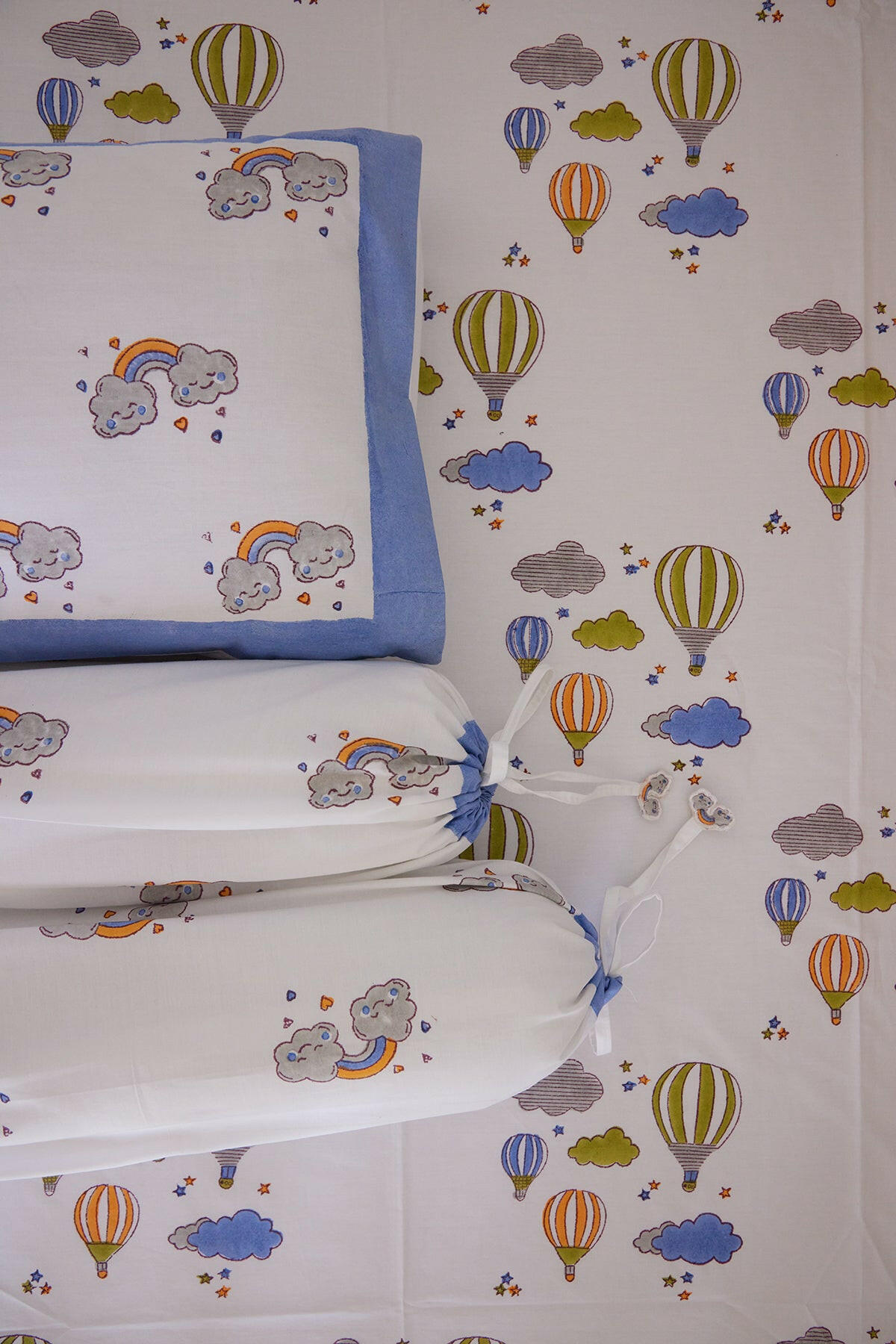 Blue Hot Air Balloon Cot Set