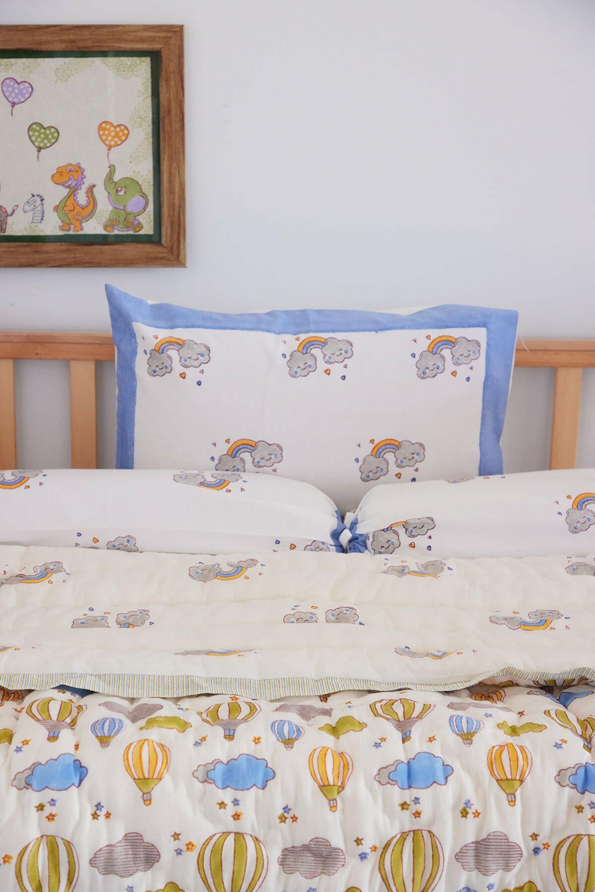 Blue Hot Air Balloon Cot Set
