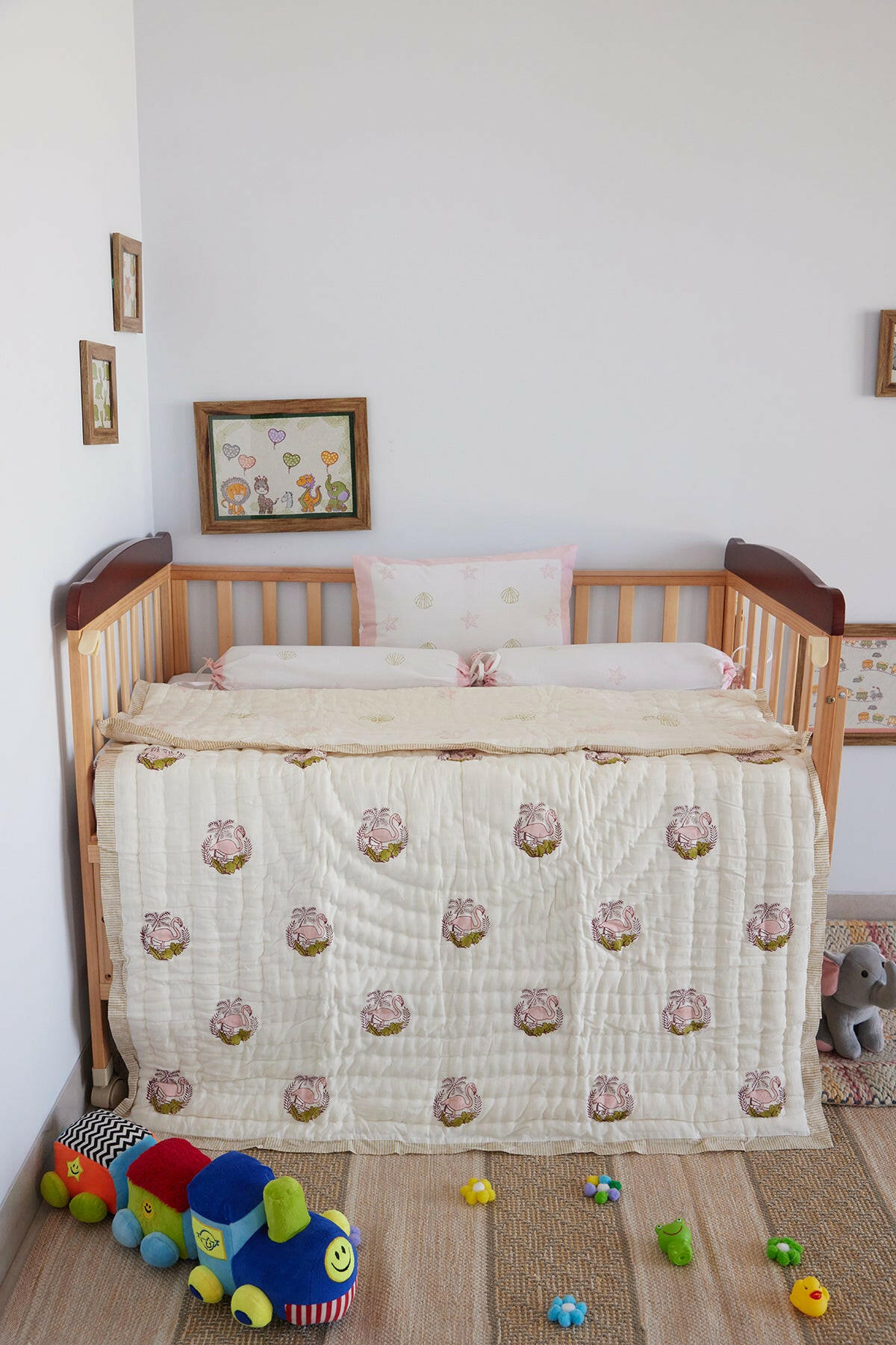 Powder Pink Flamingo Cot Set